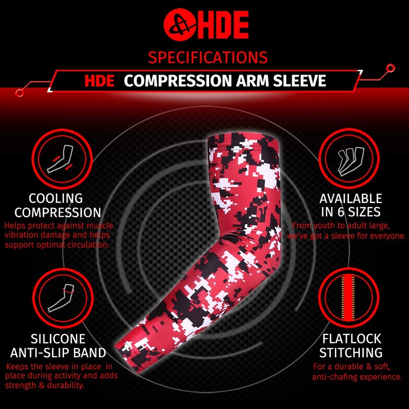 HDE Arm Compression Sleeves for Kids Basketball Shooting Sleeve Youth Sports Cooling Sun Protection Football Baseball 1 Pair Red Digital Camo - YM - Image 3
